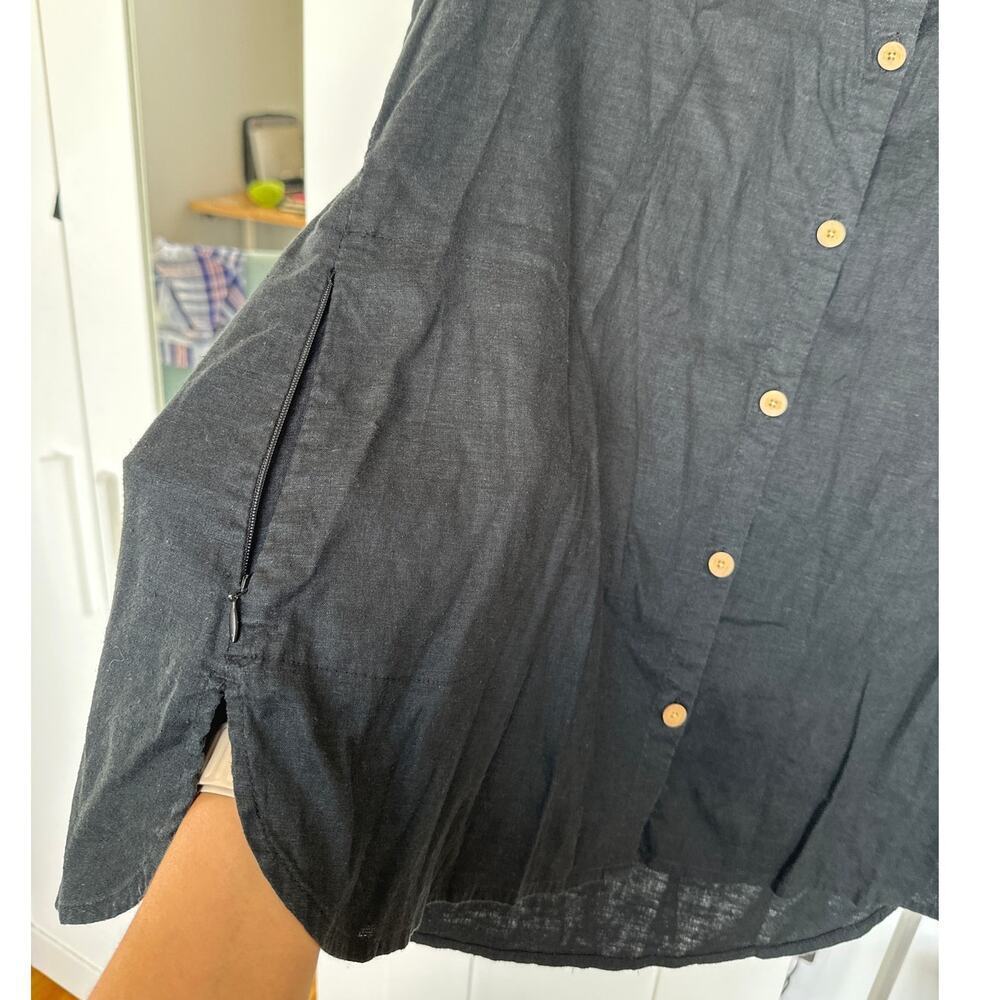 Sherpa Women's Black Hemp Blend Button-Up Roll Tab Sleeve Tunic Top, Size L, EUC - Picture 6 of 7